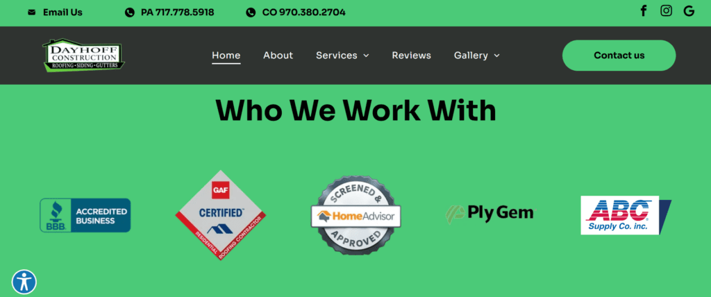 Dayhoff Construction Website Trust Signals