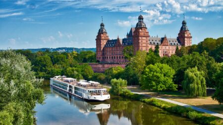 The Viking Longship Lif on the River Main near the Schloss Johannisburg, city of Aschaffenburg, Bavaria, Germany Cruise Planners Viking Cruises