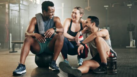 Fitness group working out in gym