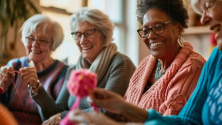 Group of senior women knitting