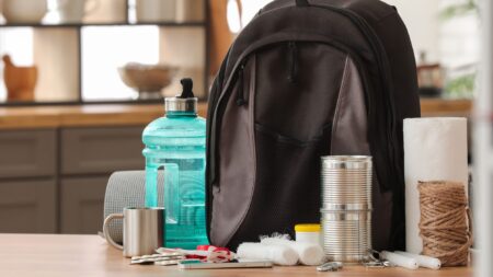 Home emergency kit readying for natural disasters