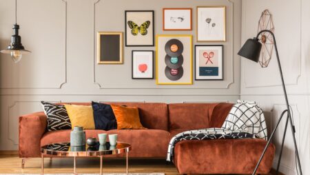 Modern living room brown sofa trendy posters