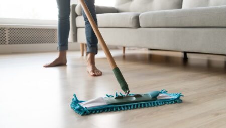 Mopping clean hardwood floor