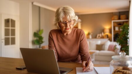 Senior woman investment planning