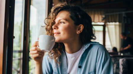 Smiling woman at coffee shop