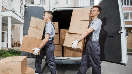 Workers with white glove moving service