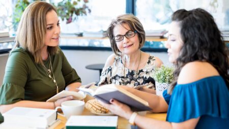 Female friends at book club