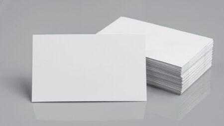 blank business cards on grey background,texte & logo