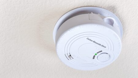 Carbon monoxide alarm mounted on the ceiling