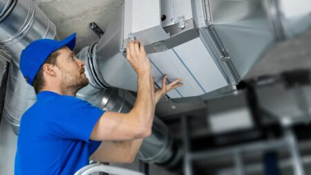 ventilation system installation and repair service. hvac technic