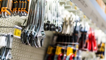 Tools put up for sale in a hardware store