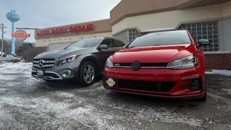 Cars icy parking lot Collision & Color Inc