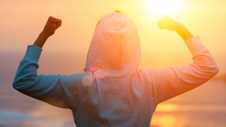 Celebrating fitness sunset