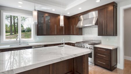 Elegantly Set in Stone kitchen island porcelain