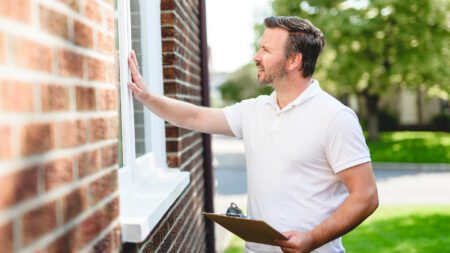 Man inspecting house window