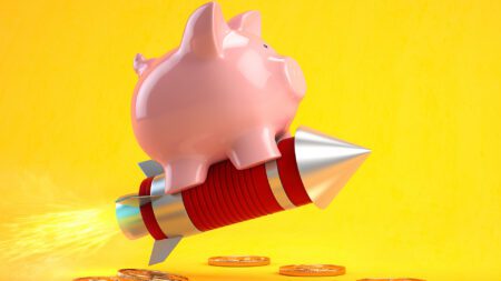 Piggy bank on rocket