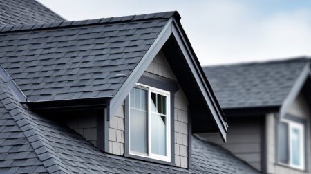 Roof with dark shingles