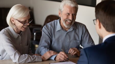 Senior couple discussing trust and estate plans