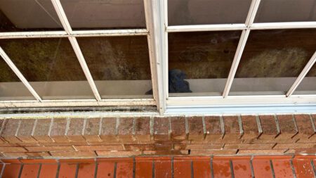 Window sill discoloration before and after Window Genie of Clear Lake