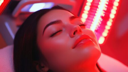 Woman receiving red light therapy