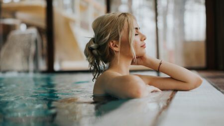 Woman relaxing in pool