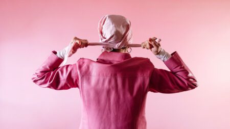 Woman with cancer pink scarf