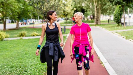 Women on walk in park