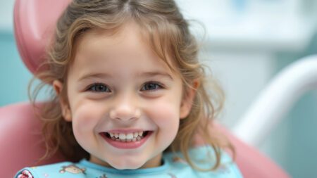 Young girl smiling at pediatric dental office