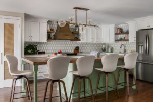 White cabinet Kitchen, laundry and floating shelves after renovation-Distinctive Interior Designs