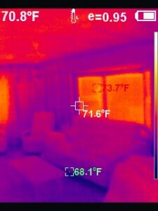 A thermal image showing cooler and warmer areas within a living room, helping identify hidden comfor-SnapAir