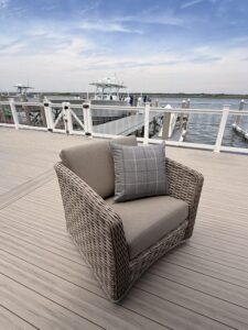 Designer Draperies chair on dock