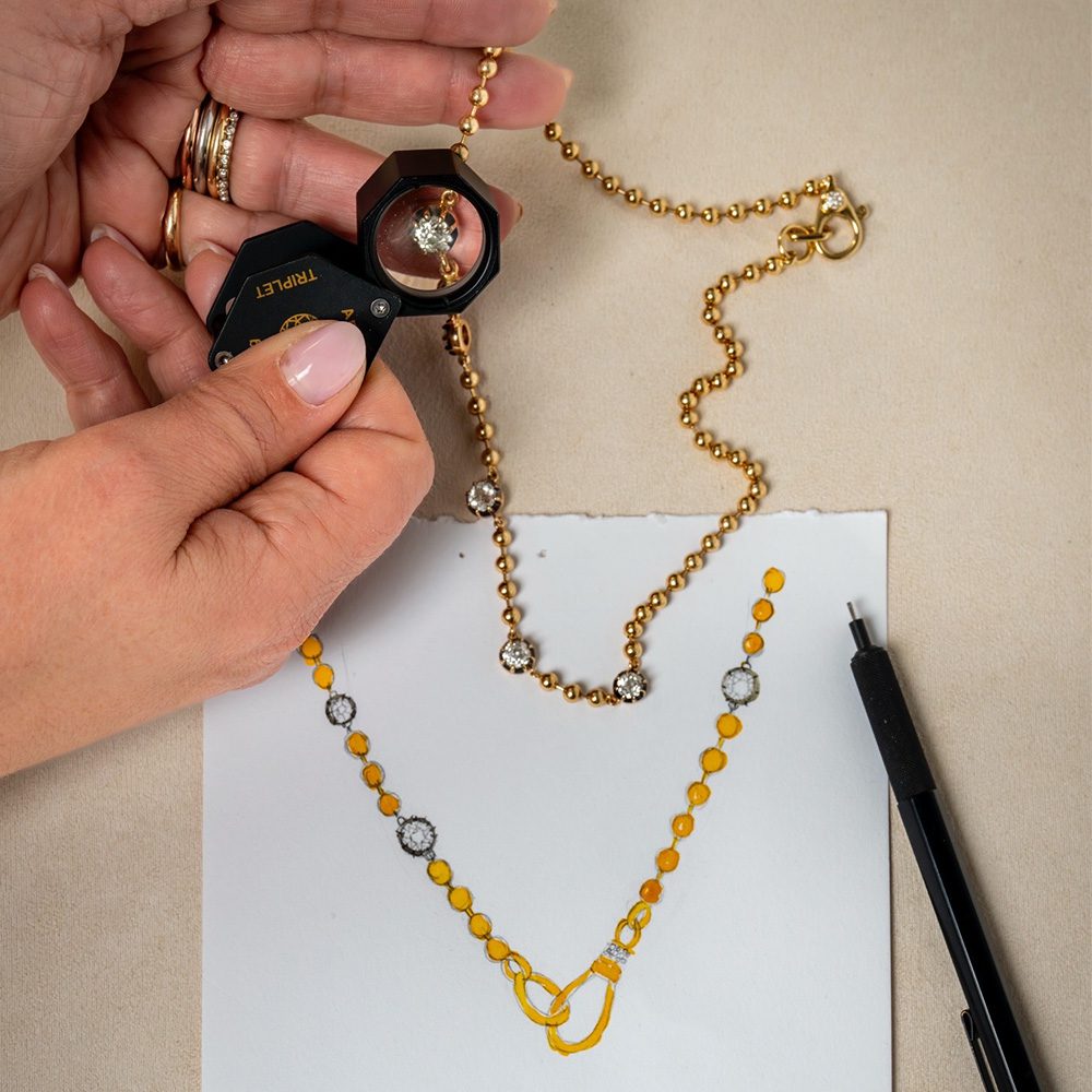 Custom necklace with antique diamonds Vana Chupp Studio