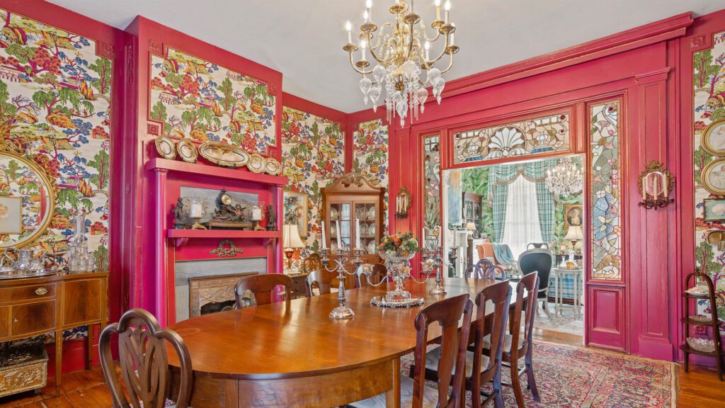 Red dining room Cabin Creek Interiors