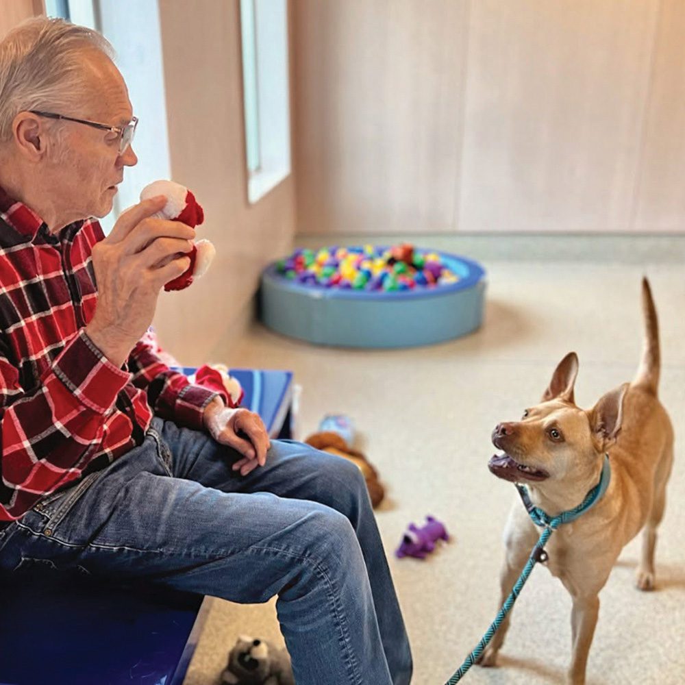 Senior man playing with dog Waltonwood University