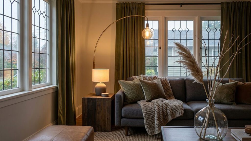 Layered lighting in living room Uma Design Studio