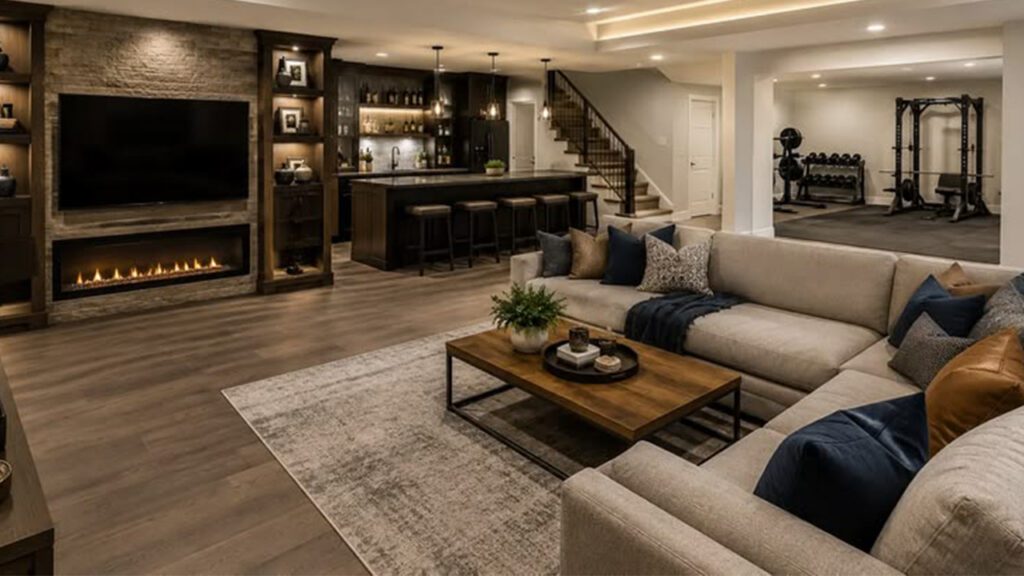 Basement living room area Blackstone Construction