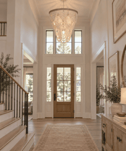 Seashore Lighting & Interiors beaded chandelier entry