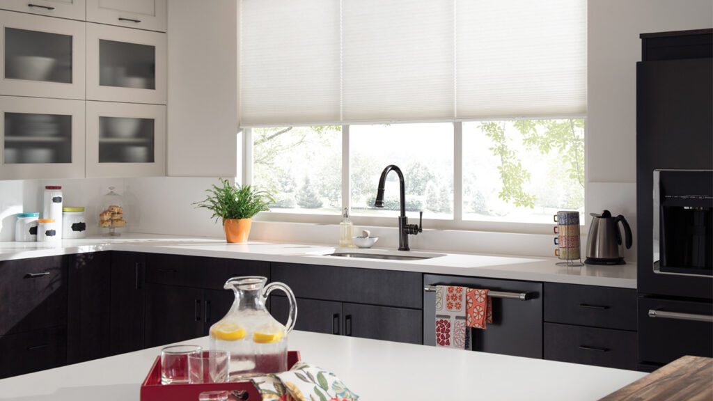 Celluar shades in kitchen Budget Blinds Madison, Old Saybrook & Mystic