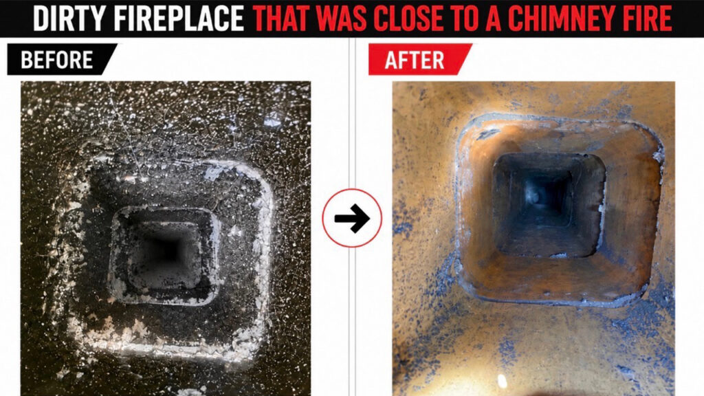Chimney cleaning before and after Kirby's Chimney Solutions