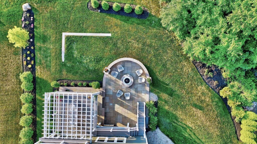 Overhead view of outdoor patio Landscapes by Terra