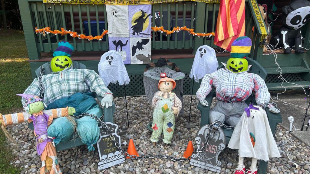 Yard with Halloween decorations The Dog Cabin